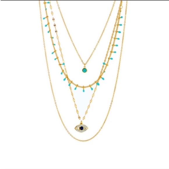 Swarovski Elements 18k Gold Plated Layered Symbolic Evil Eye Necklace NEW - Picture 16 of 17